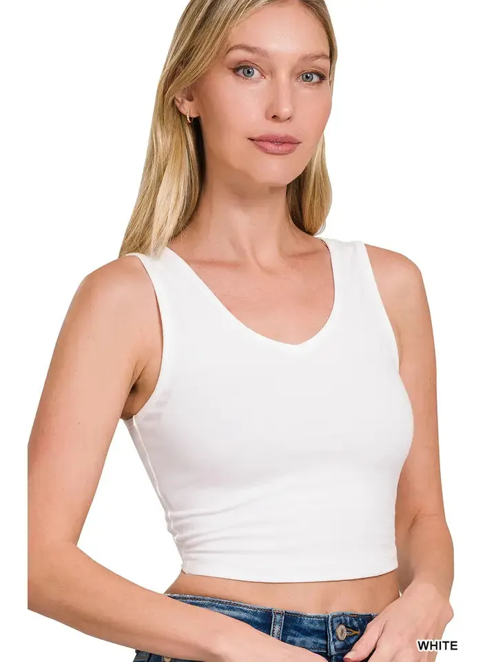 Cotton Cropped Cami | White