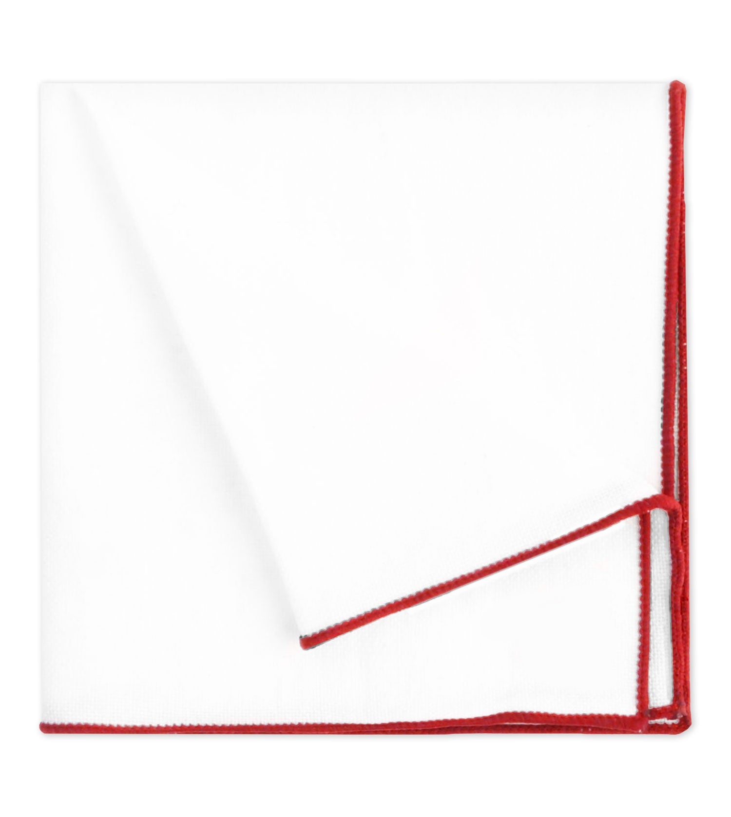 Cotton Pocket Square - White with Red Edge