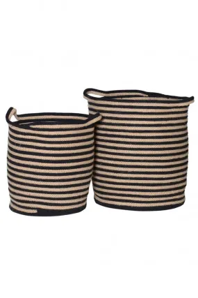 Cotton Stripe Basket in Black and Natural    