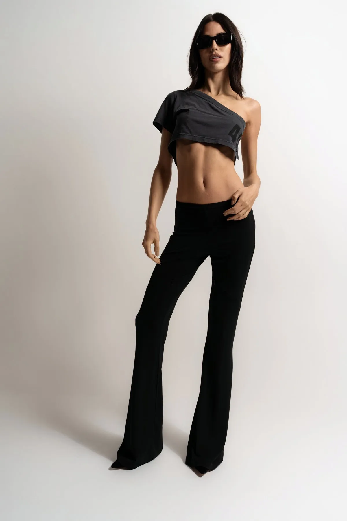 COURRGES | ELLIPSE ZIPPED CREPE JERSEY BOOTCUT PANTS