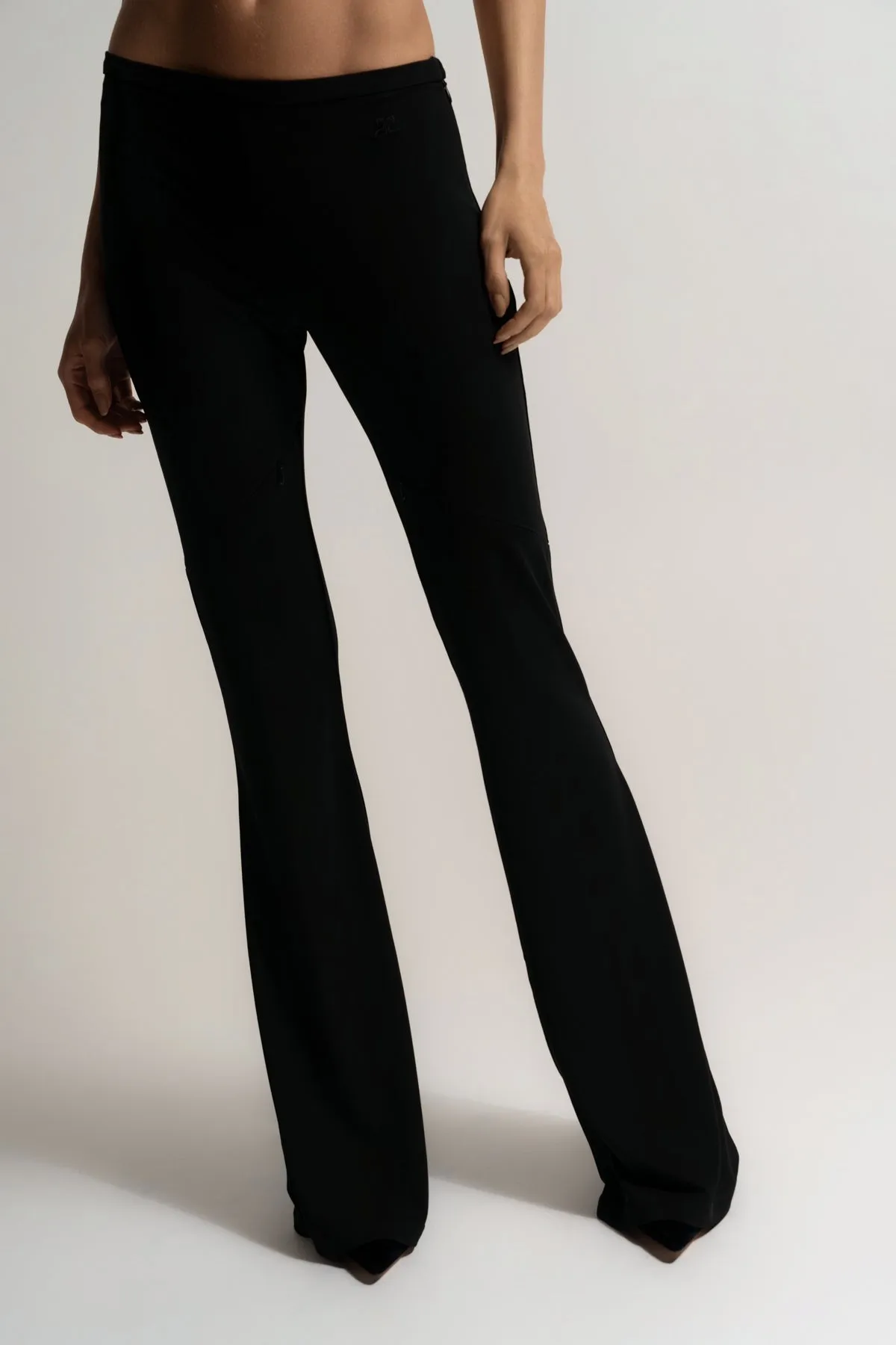 COURRGES | ELLIPSE ZIPPED CREPE JERSEY BOOTCUT PANTS