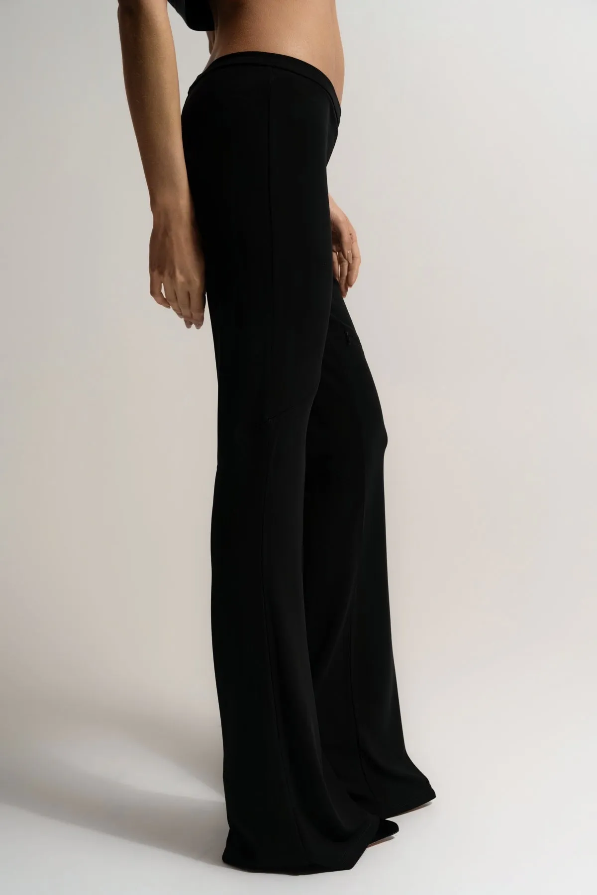 COURRGES | ELLIPSE ZIPPED CREPE JERSEY BOOTCUT PANTS