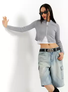 Crop Zip-Up Mock Neck Sweater IA417