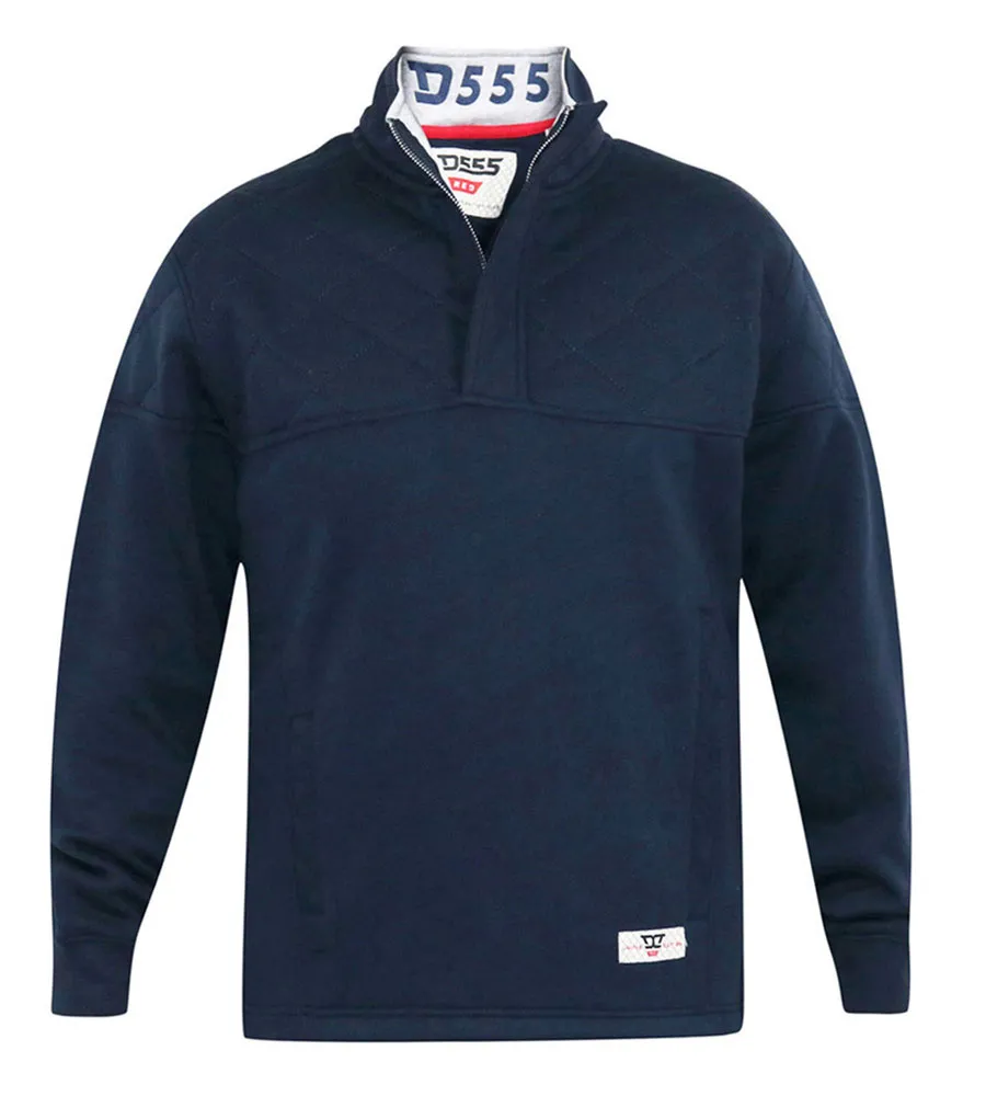 D555 Big Mens Navy Sweatshirt With Quarter Zip and Quilted Top Panel (SWANN)