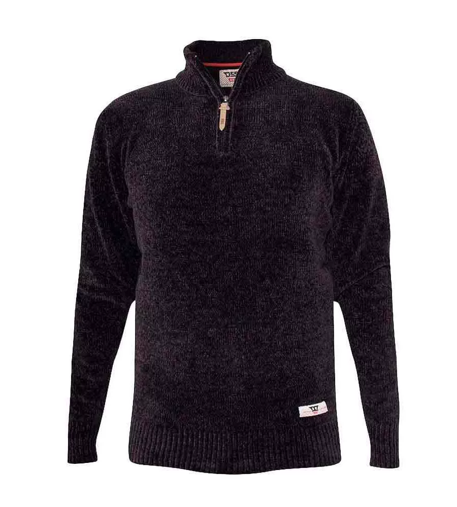 D555 Mens Chenille Knit Funnel Neck Quarter Zip Jumper (BRANSON)