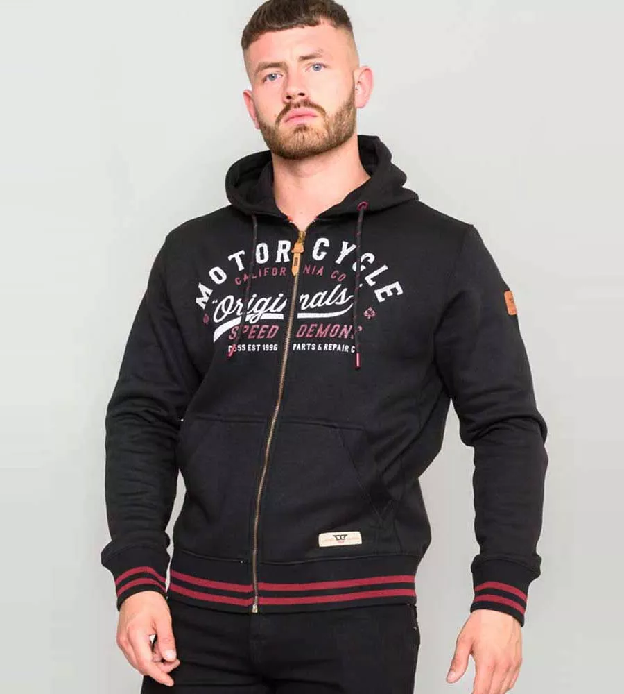 D555 Tall Mens Full Zip Hoodie With Motorcycle Chest Print (PATRICK)