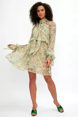 Dalia Silk Mini Dress in Acqua Floral Print