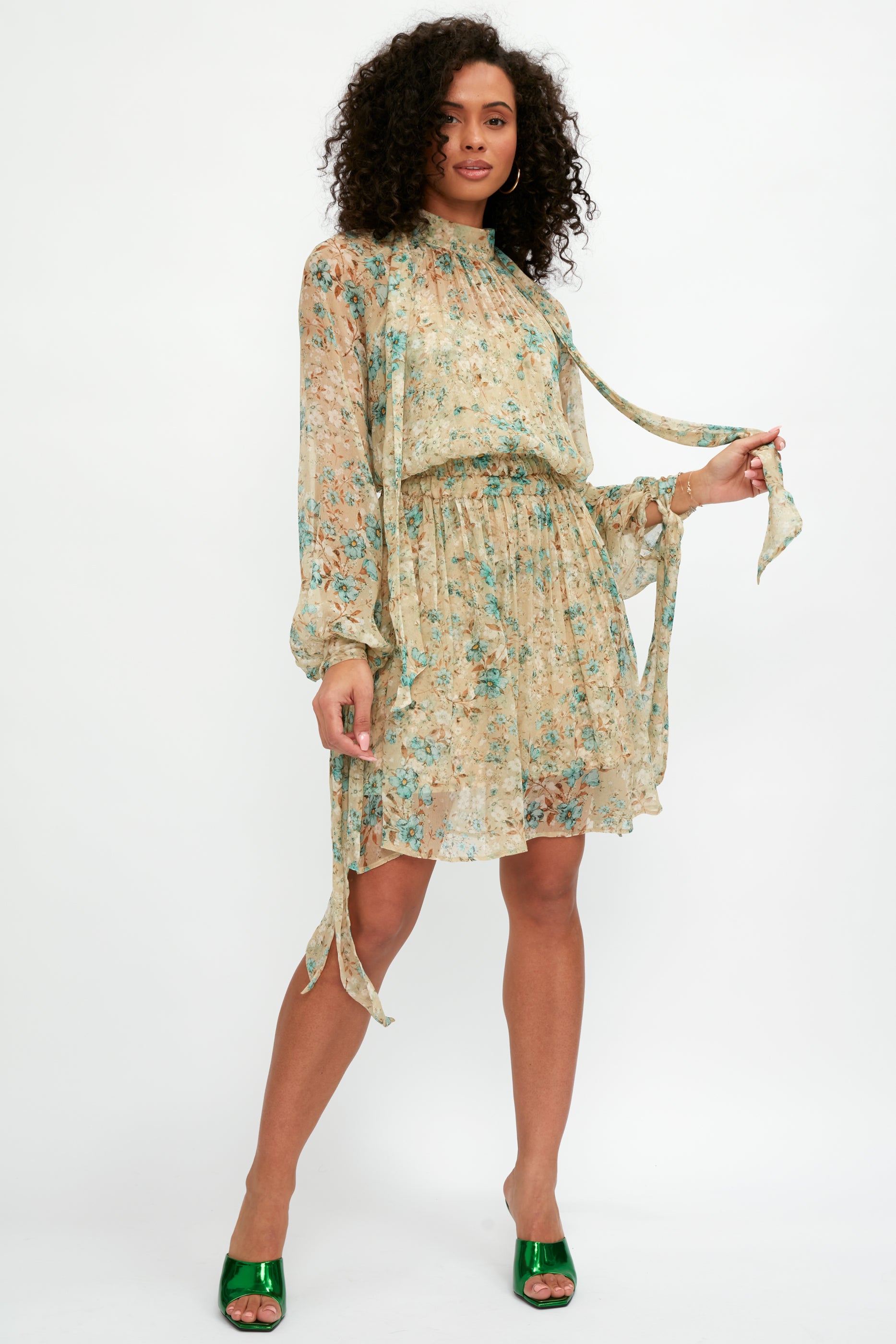 Dalia Silk Mini Dress in Acqua Floral Print