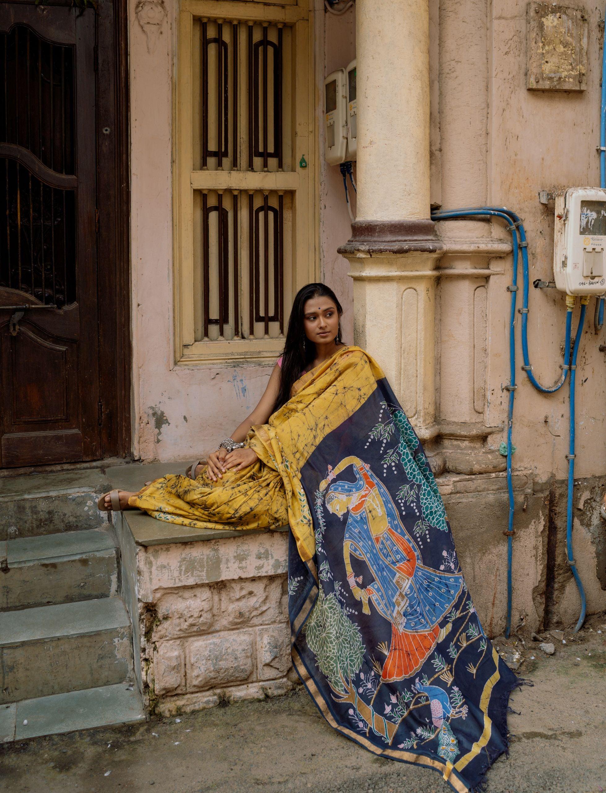 Dancing Ragini  Narmada Batik silk cotton handcrafed saree