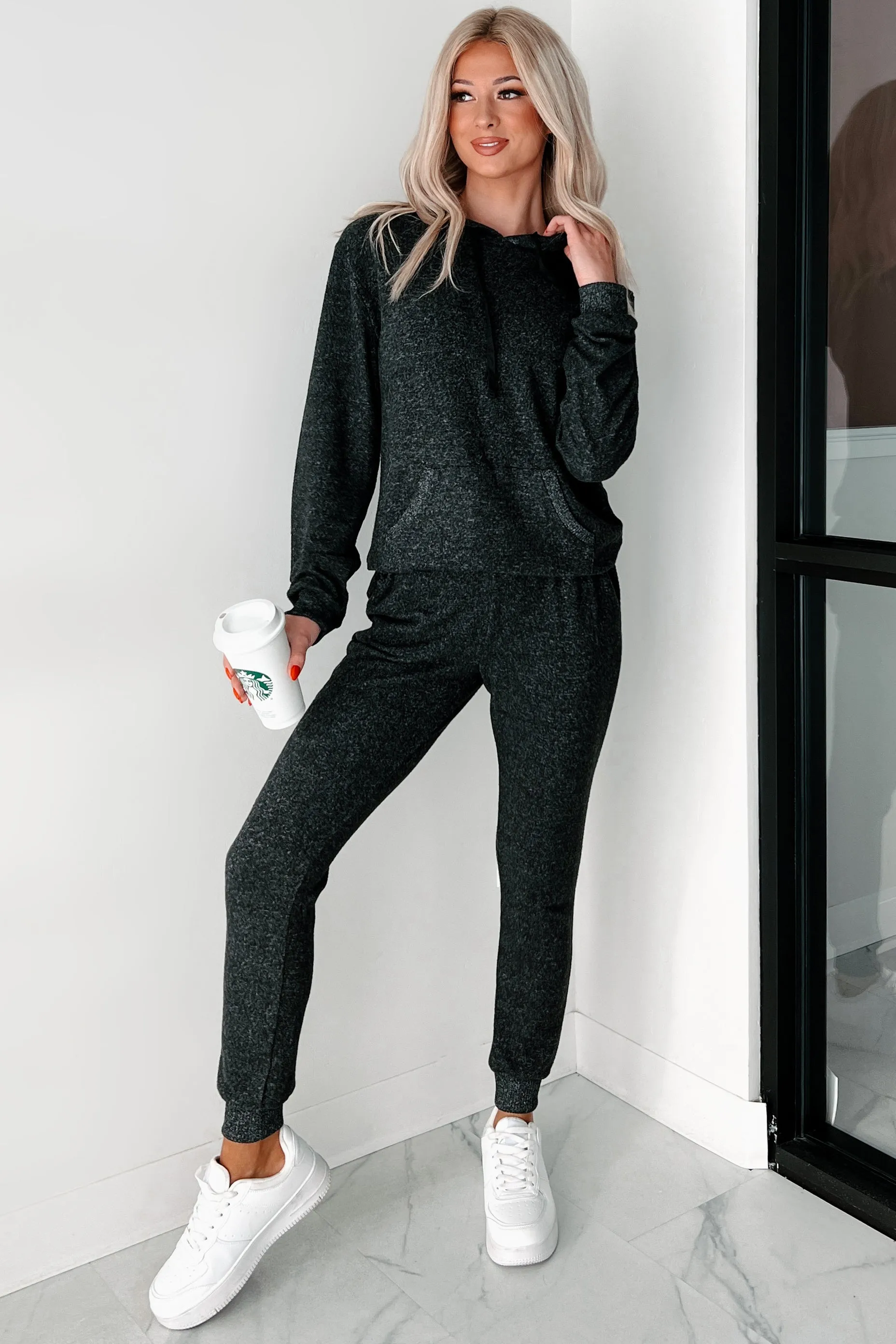 DOORBUSTER Peregrine Fuzzy Knit Hoodie & Jogger Set (Charcoal)