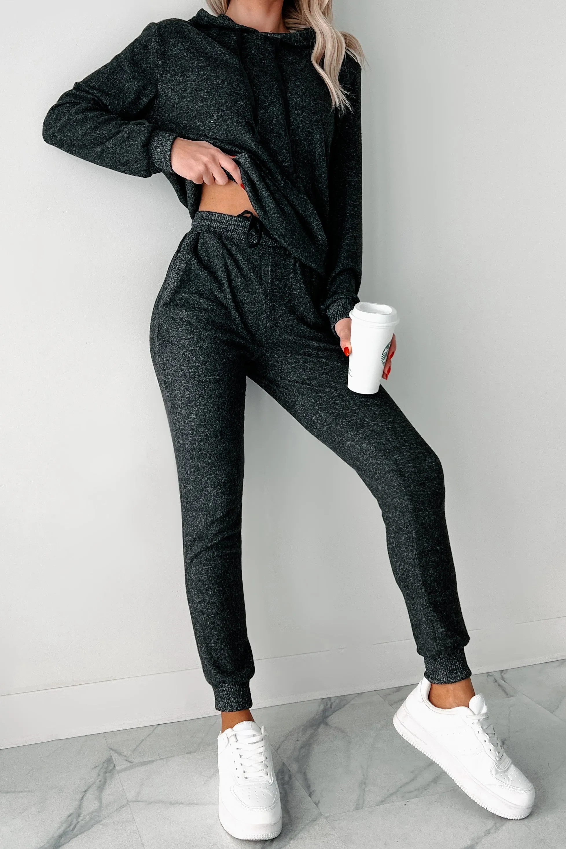 DOORBUSTER Peregrine Fuzzy Knit Hoodie & Jogger Set (Charcoal)