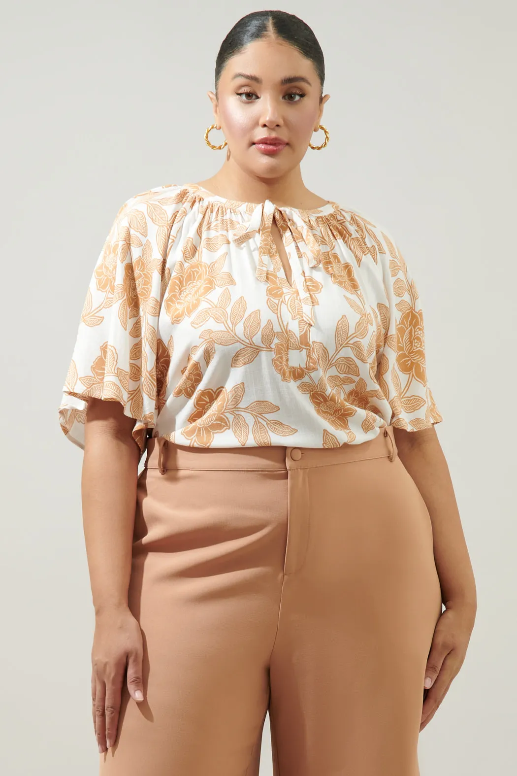 Essenna Floral Roxette Raglan Tie Neck Blouse Curve