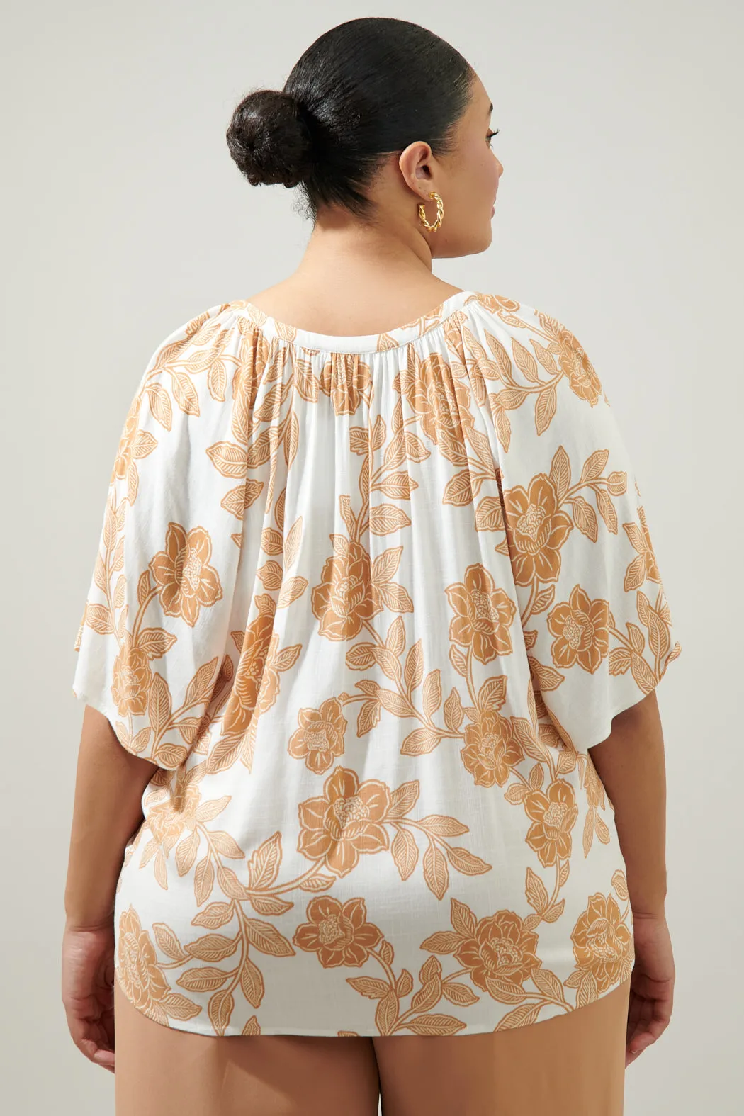 Essenna Floral Roxette Raglan Tie Neck Blouse Curve