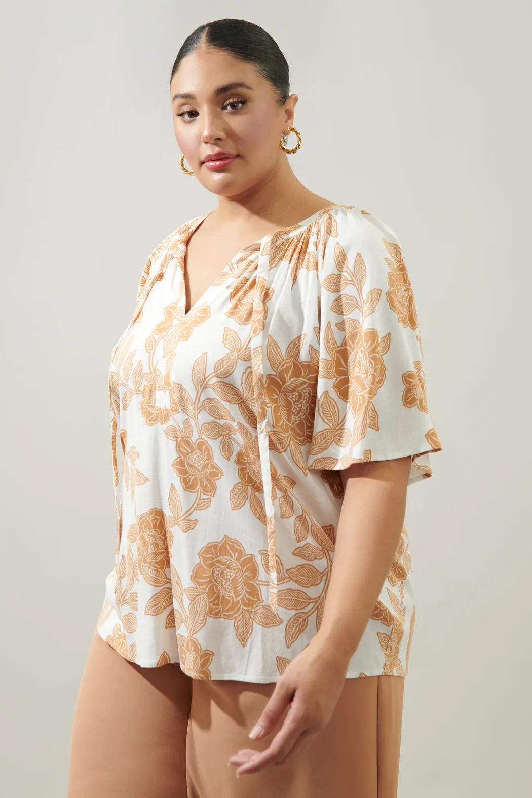 Essenna Floral Roxette Raglan Tie Neck Blouse Curve