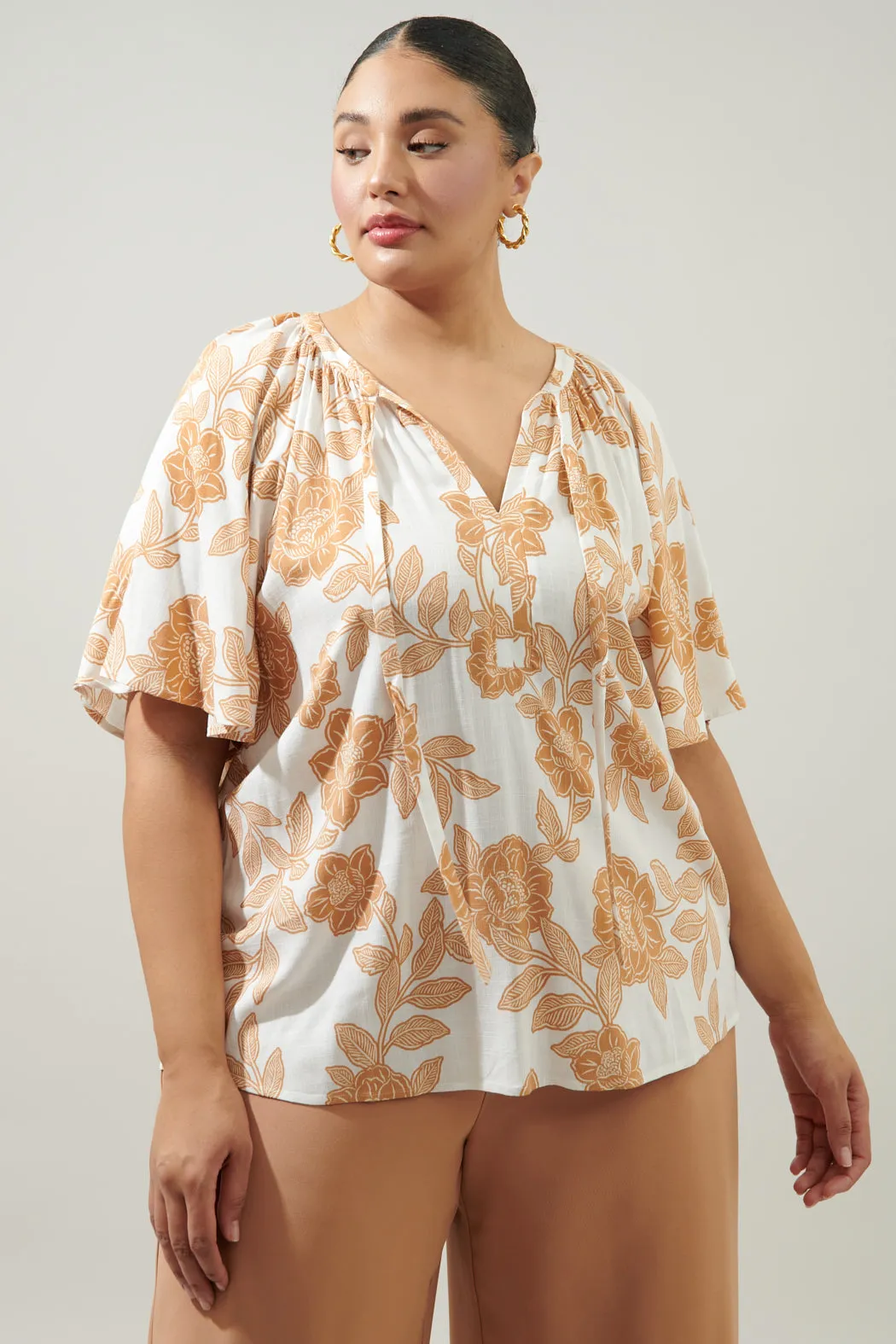 Essenna Floral Roxette Raglan Tie Neck Blouse Curve