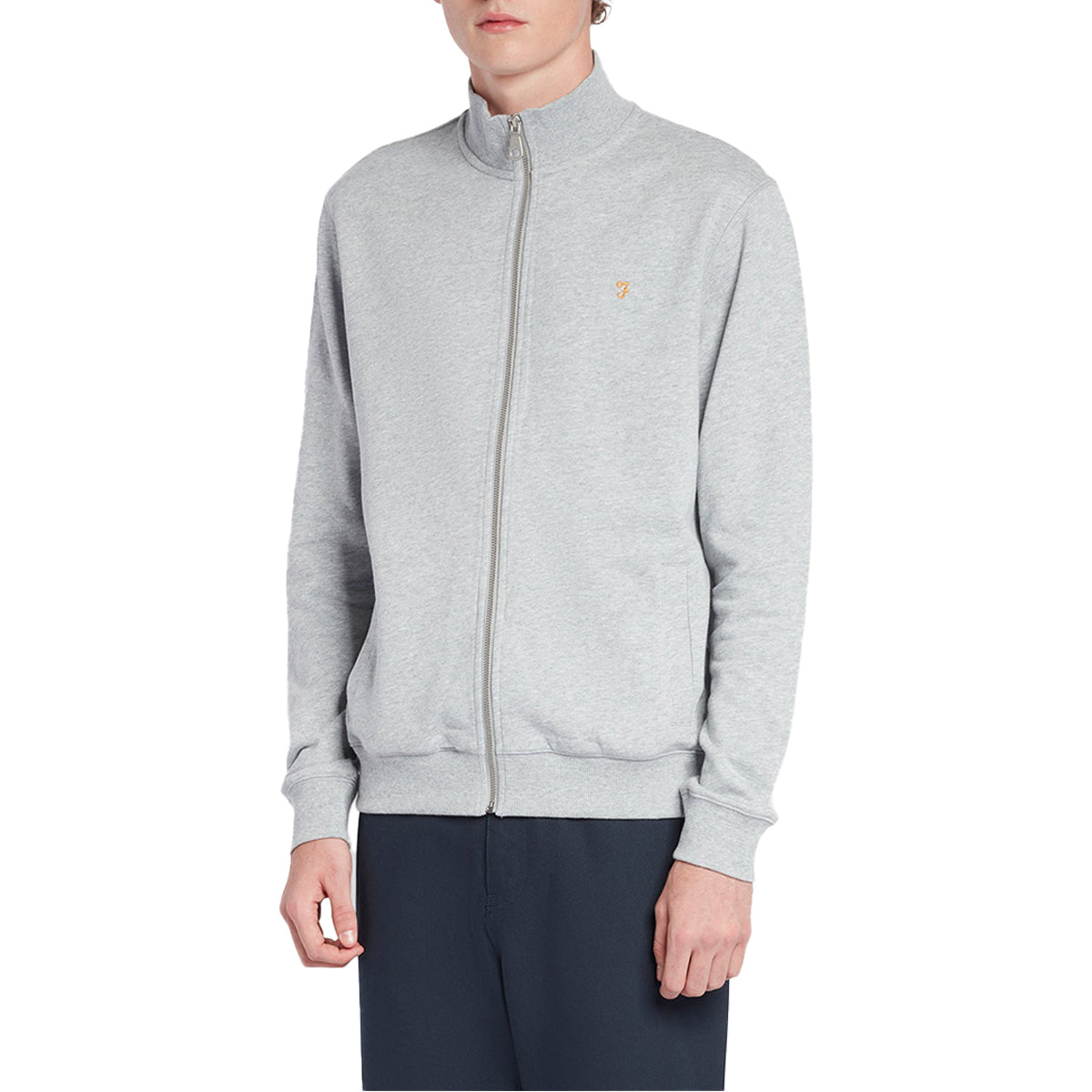 Farah Vance Full Zip Sweat - Light Grey Marl