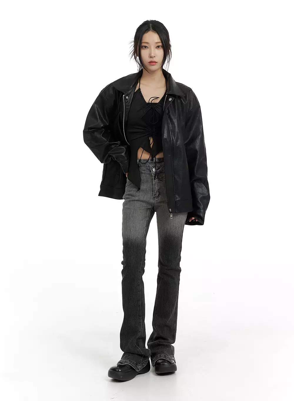 Faux Leather Zip-Up Jacket (UNISEX) CF428