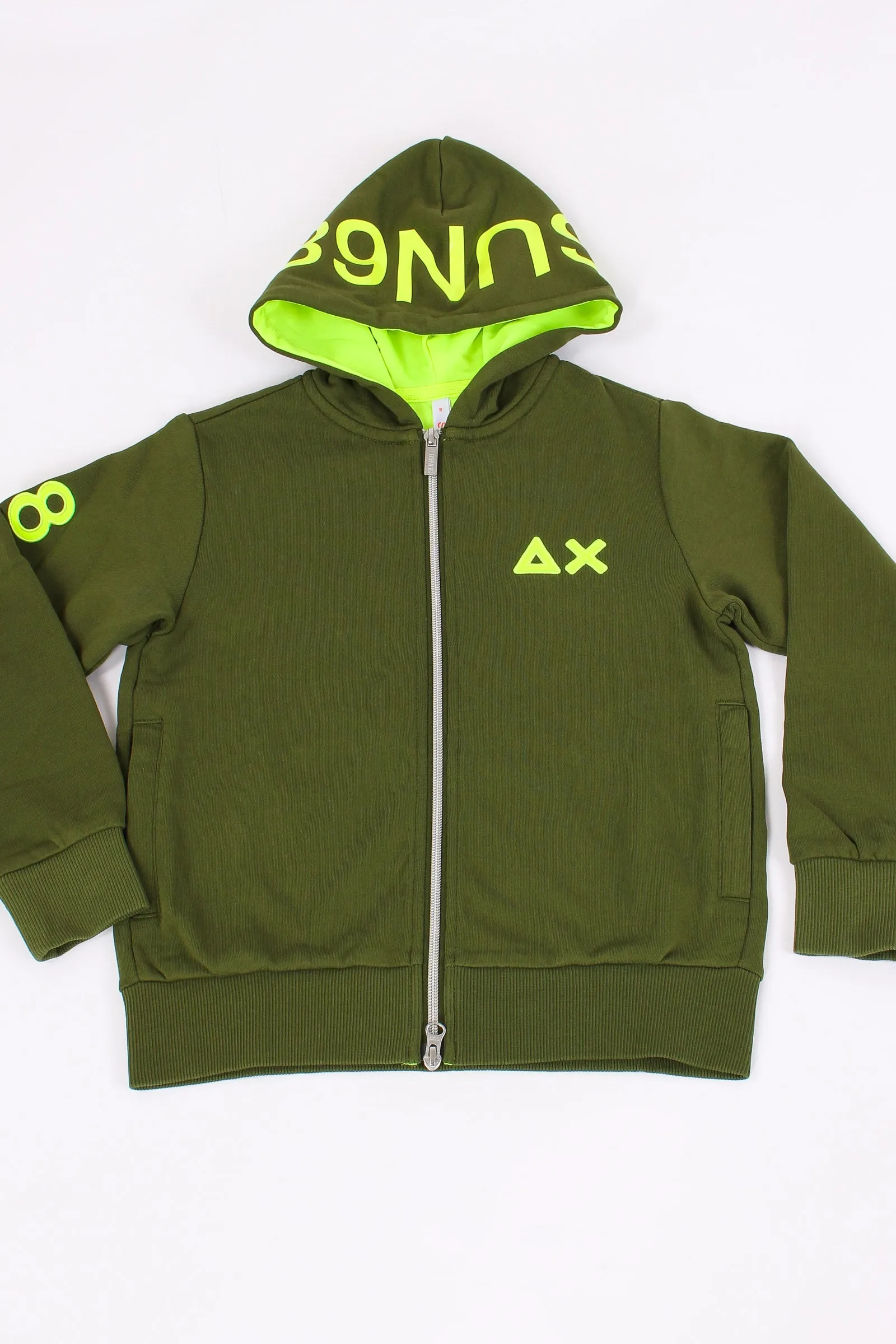 Felpa Full Zip Logo Fluo Verde