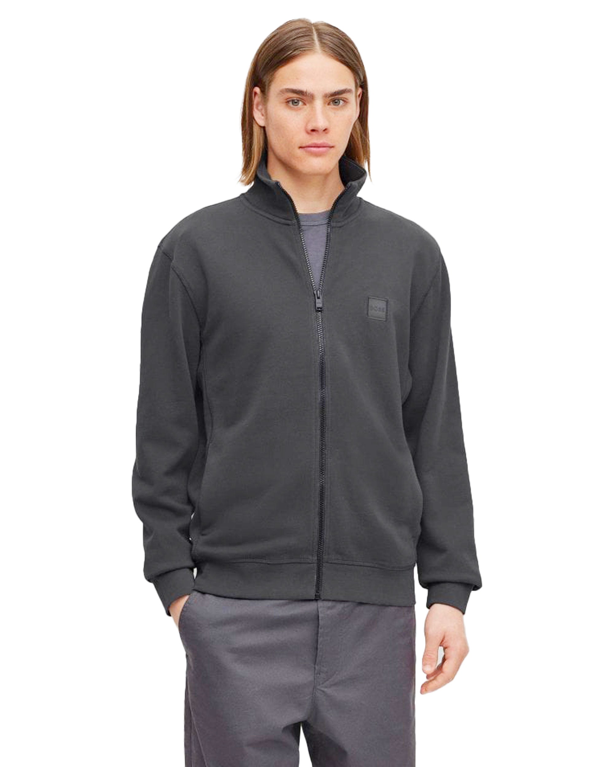 Felpa Uomo Boss Full Zip Zestart Grigio Scuro