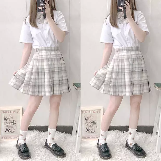 fine snow skirt plaid pleated jk skirt