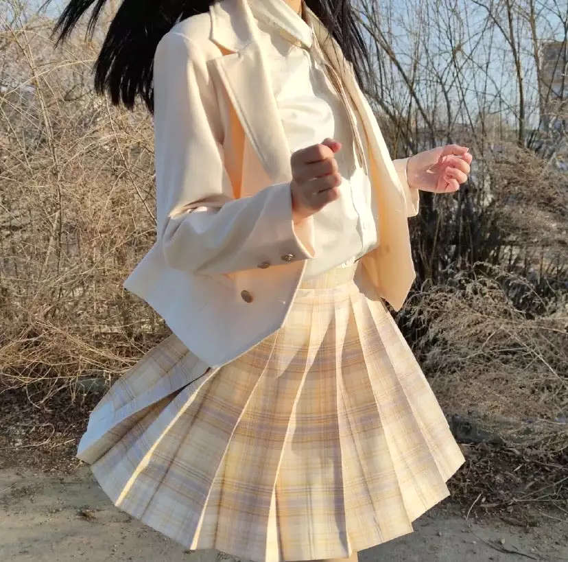 floating moon skirt plaid pleated jk skirt