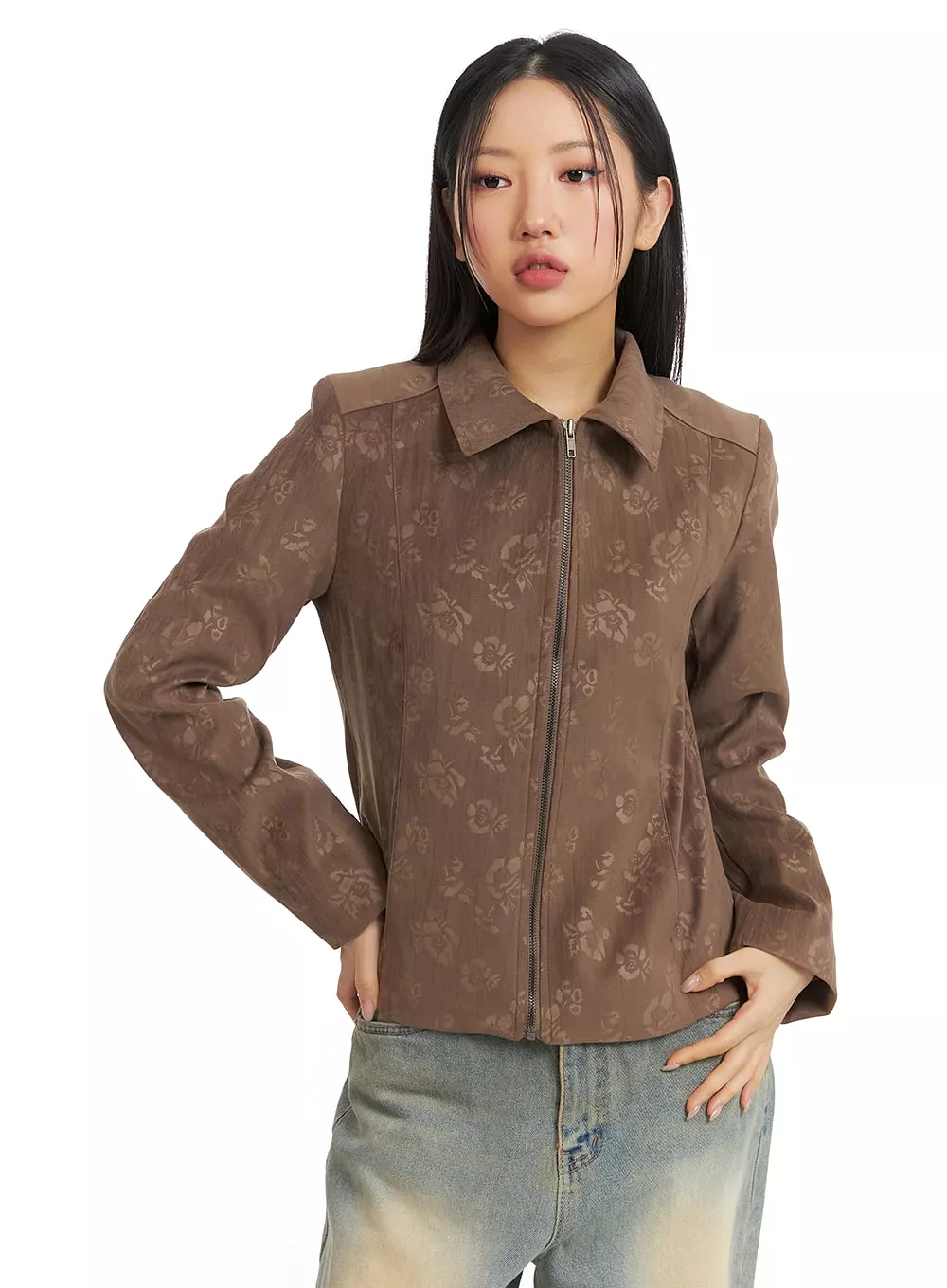 Floral Jacquard Zip-Up Jacket CJ426