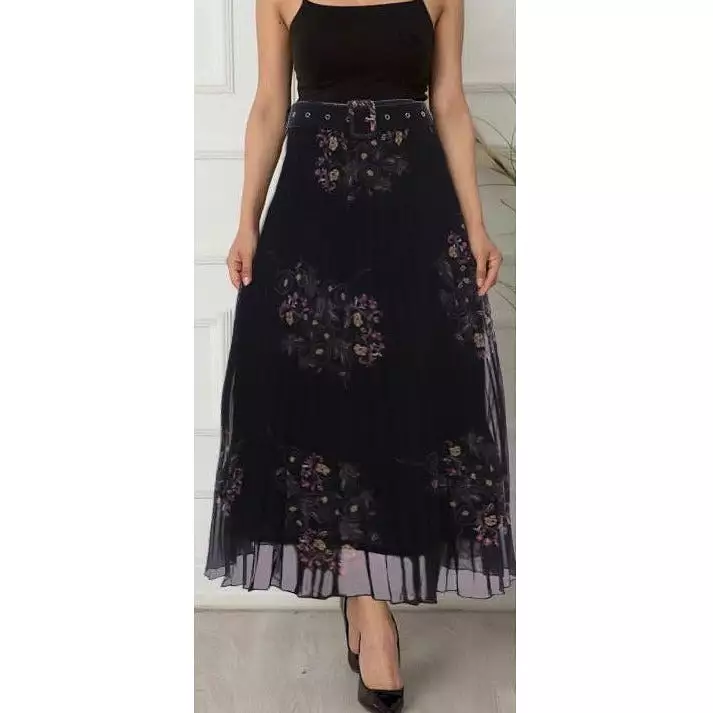 Floral Pleated Long Skirt