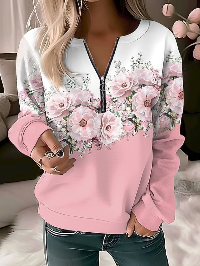 Floral Vintage Quarter Zip Women's Sweatshirt