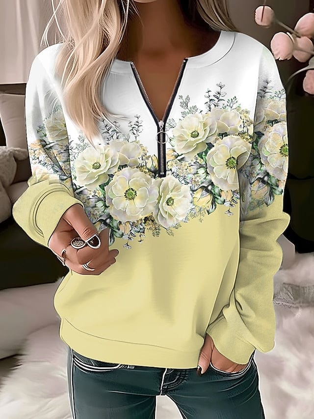 Floral Vintage Quarter Zip Women's Sweatshirt