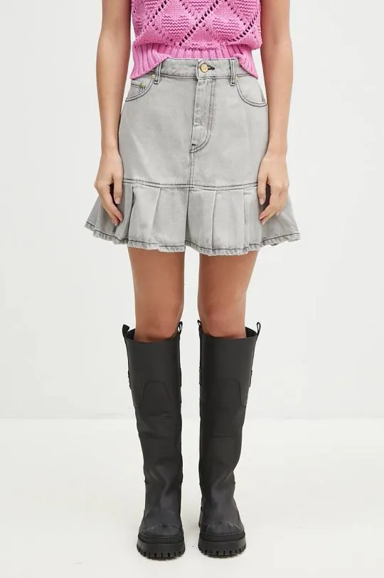 GANNI denim skirt Future Denim Pleated Mini Skirt gray color J1550