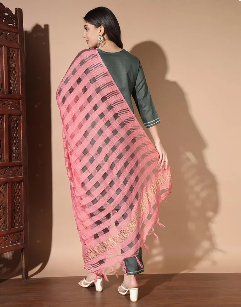 Grey Cotton Printed Kurta Set With Dupatta