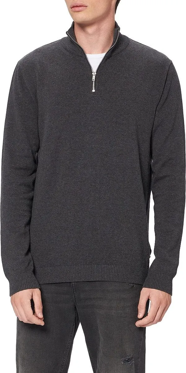 Jack & Jones Half Zip Knit Jumper Dark Grey