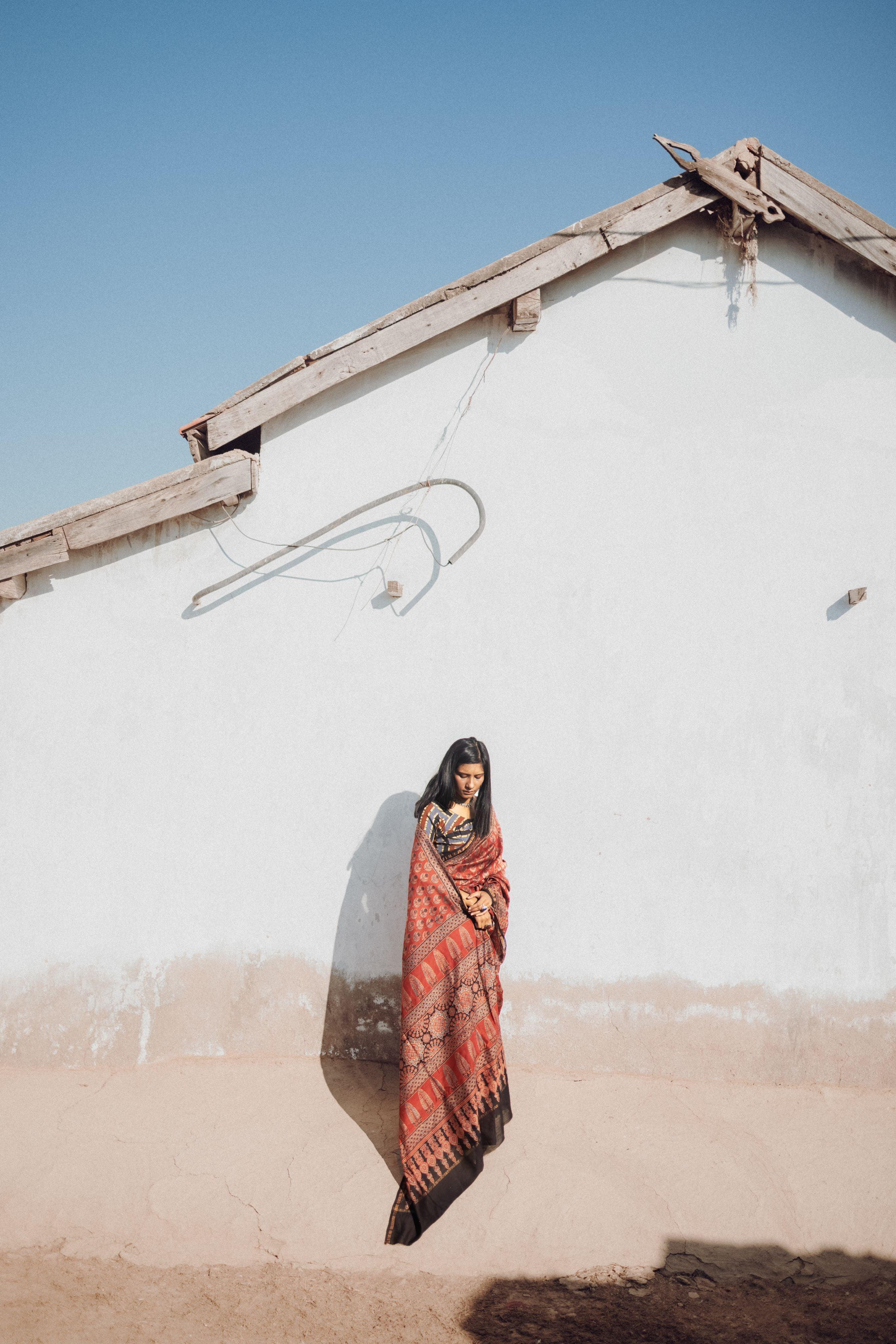 Jharokha -Red silk cotton Ajrakh handblockprinted saree