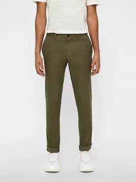 J.Lindeberg Mens Grant Cotton Linen Stretch Pants - IVY GREEN