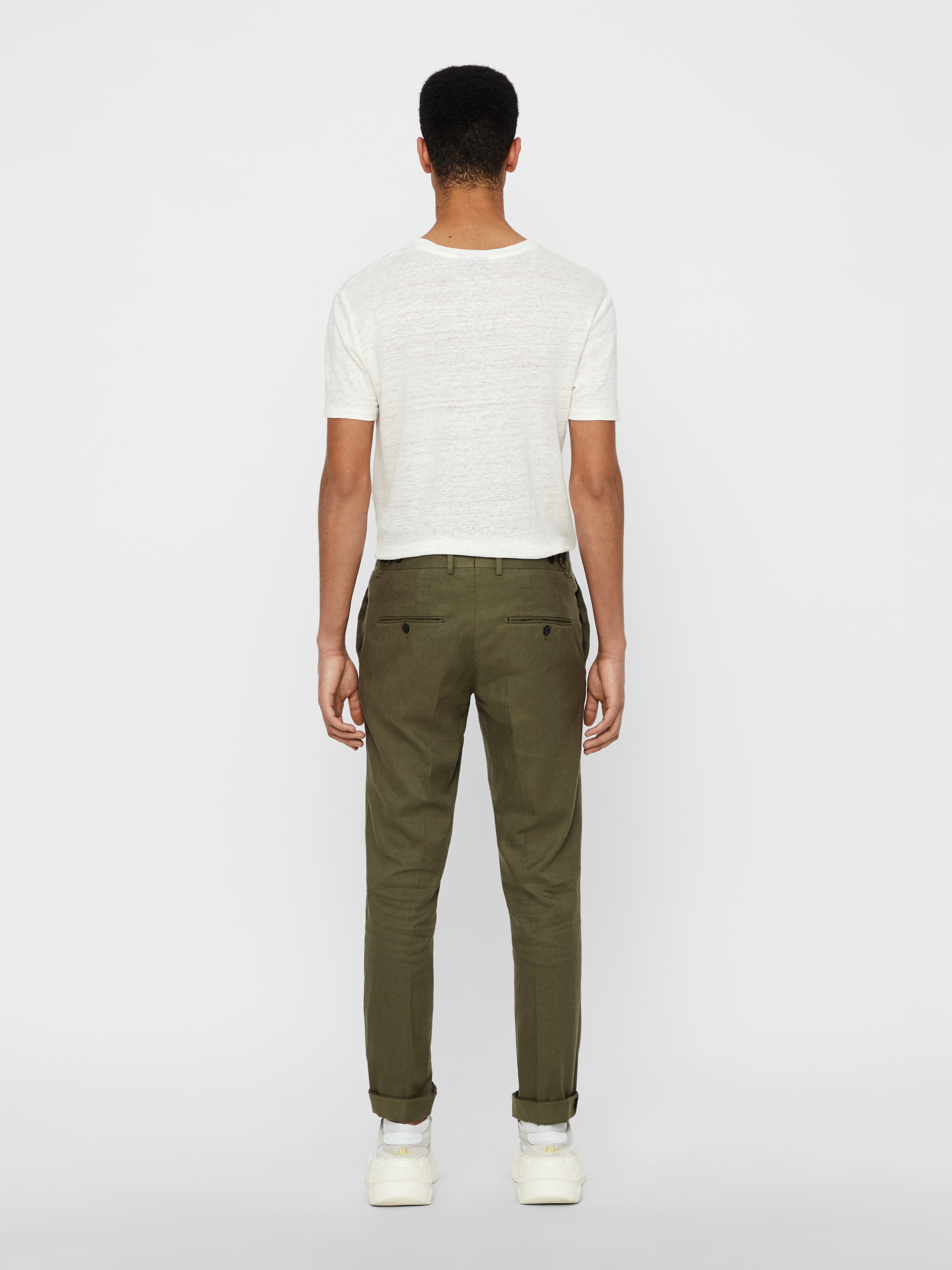 J.Lindeberg Mens Grant Cotton Linen Stretch Pants - IVY GREEN