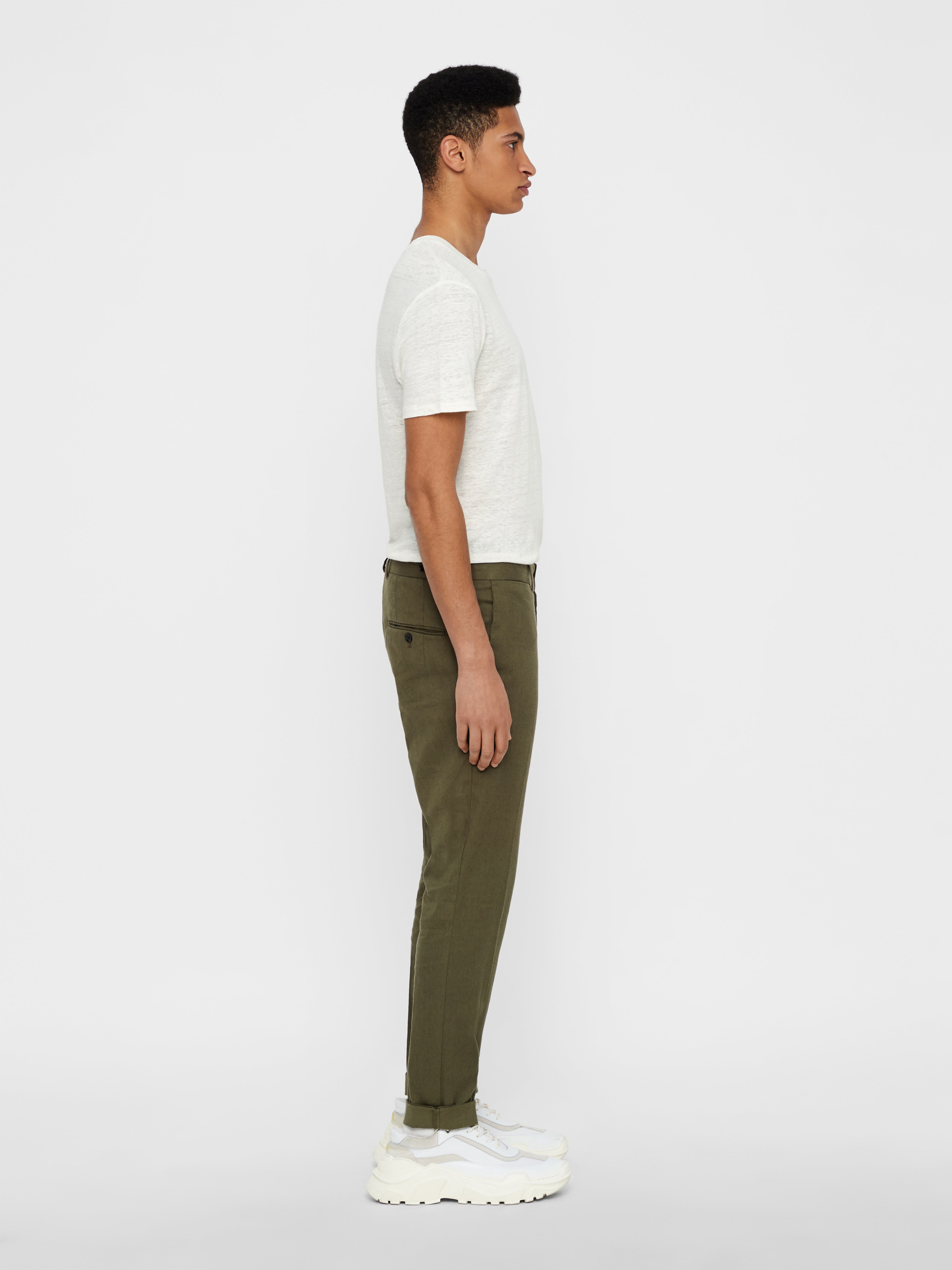 J.Lindeberg Mens Grant Cotton Linen Stretch Pants - IVY GREEN