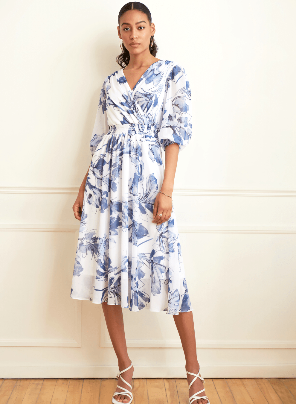 Joseph Ribkoff Blue & Vanilla Flowing Dress - 221344