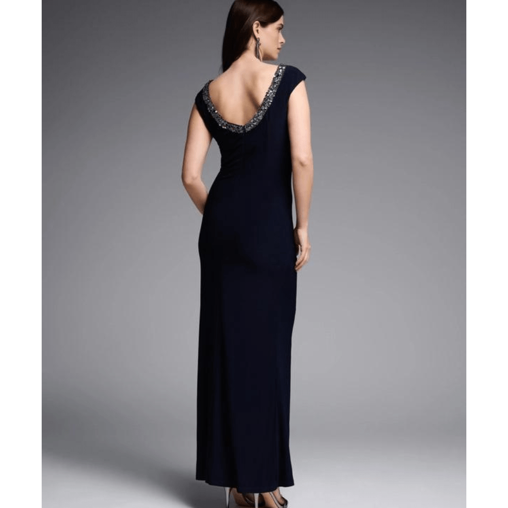 Joseph Ribkoff Midnight Blue Embellished Neckline Dress - 231709