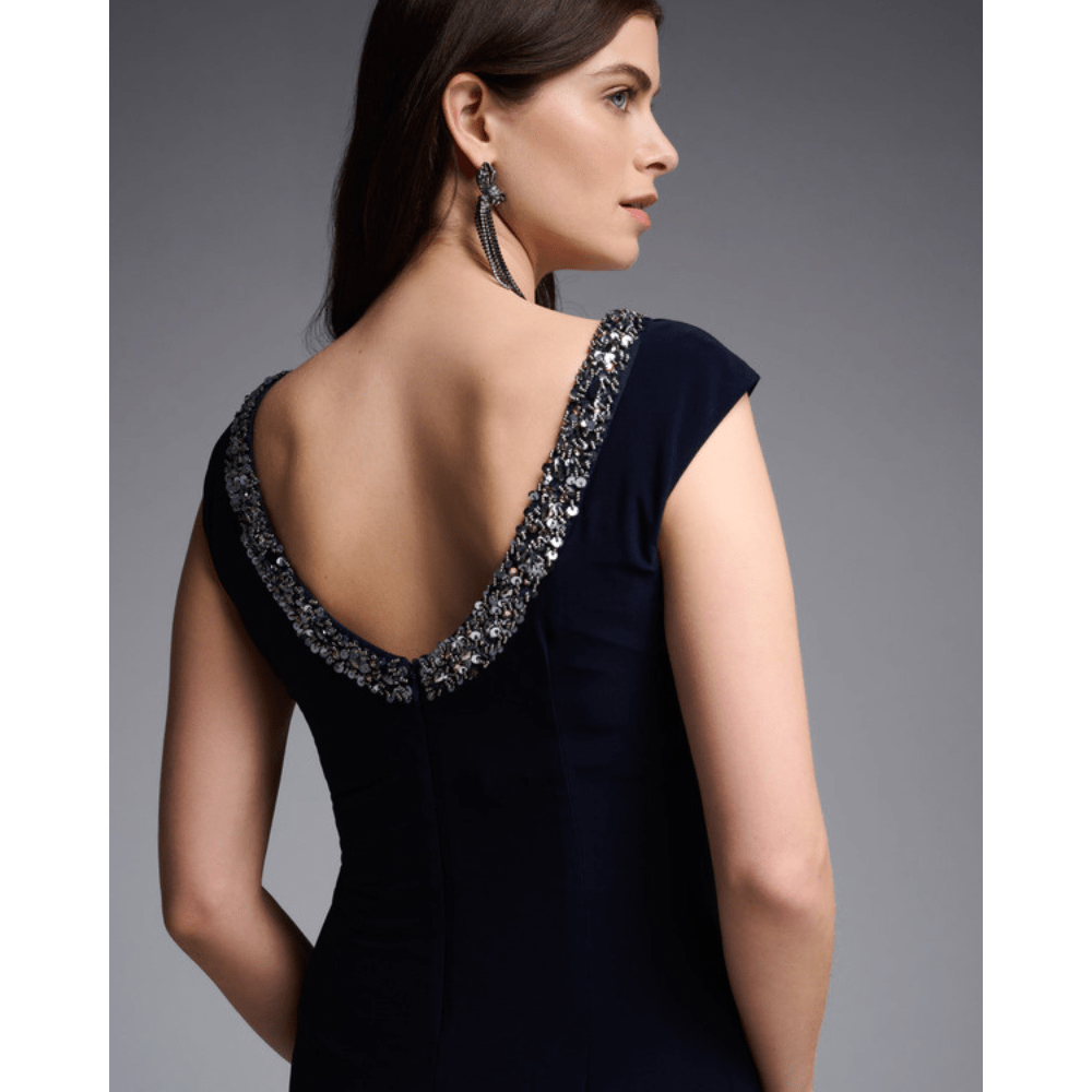 Joseph Ribkoff Midnight Blue Embellished Neckline Dress - 231709