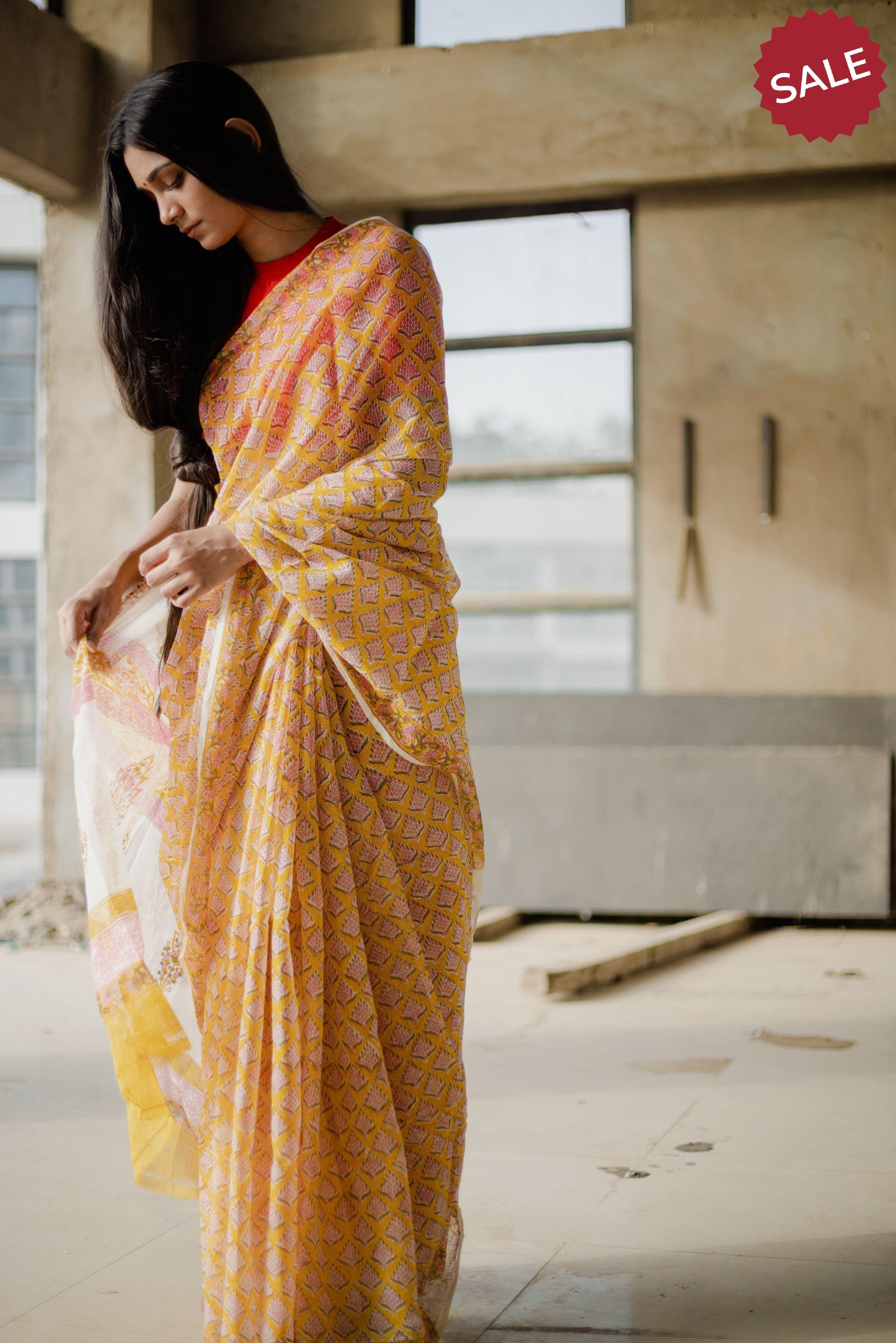 Kaisori Bagh Champa Kota blockprinted silk cotton saree