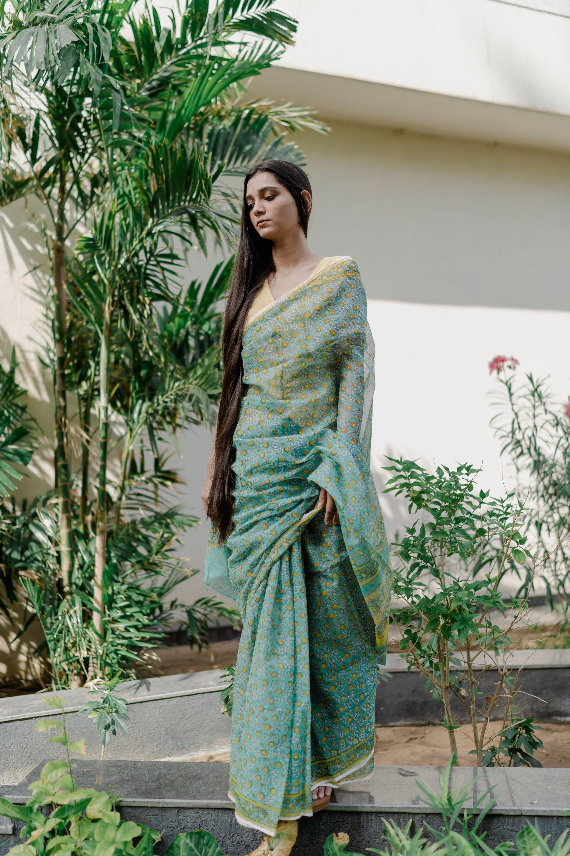 Kaisori Bagh Rajanigandha Kota blockprinted silk cotton saree