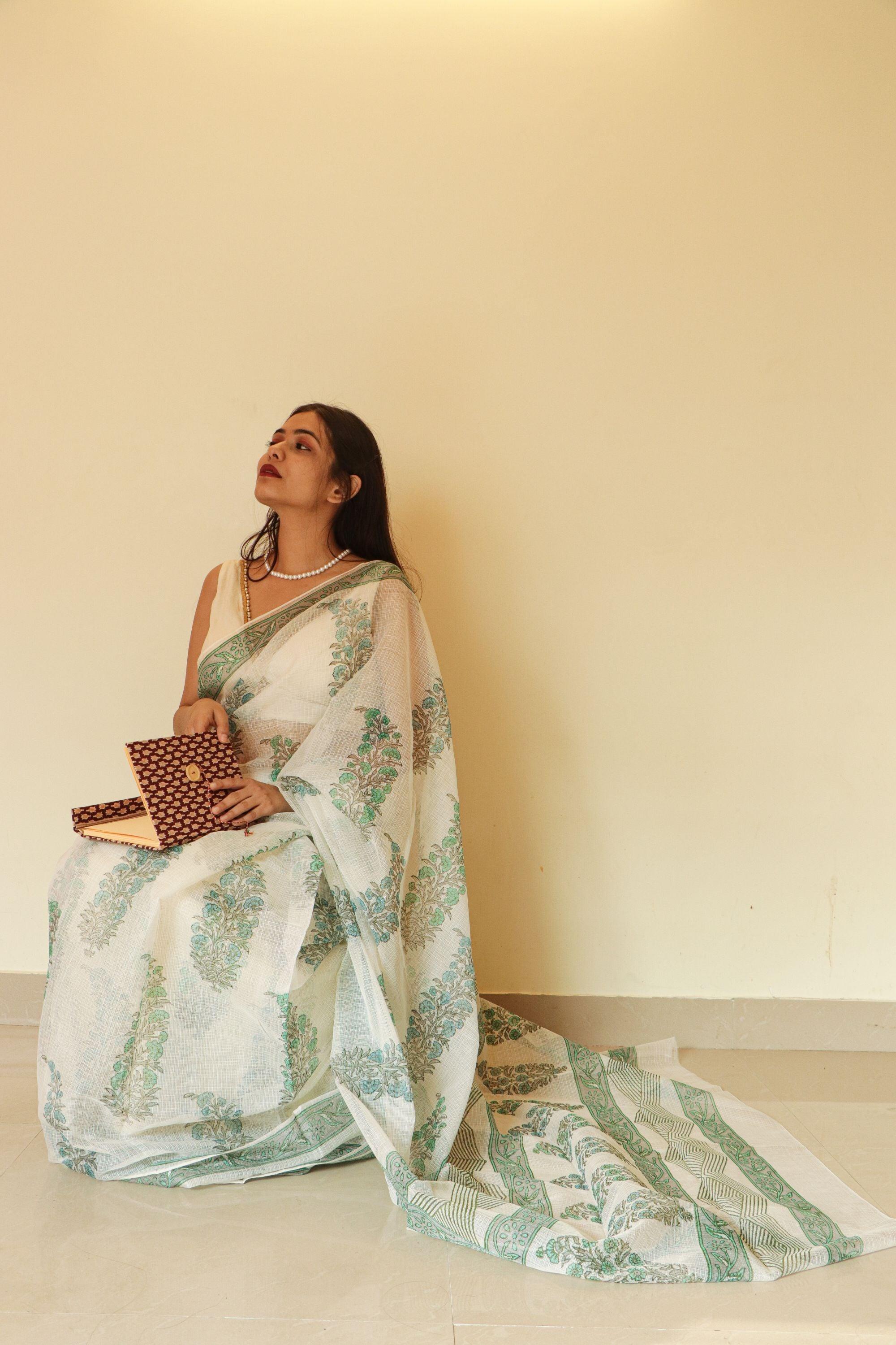 Kaisori Gulmohar Bagh Kota blockprinted saree