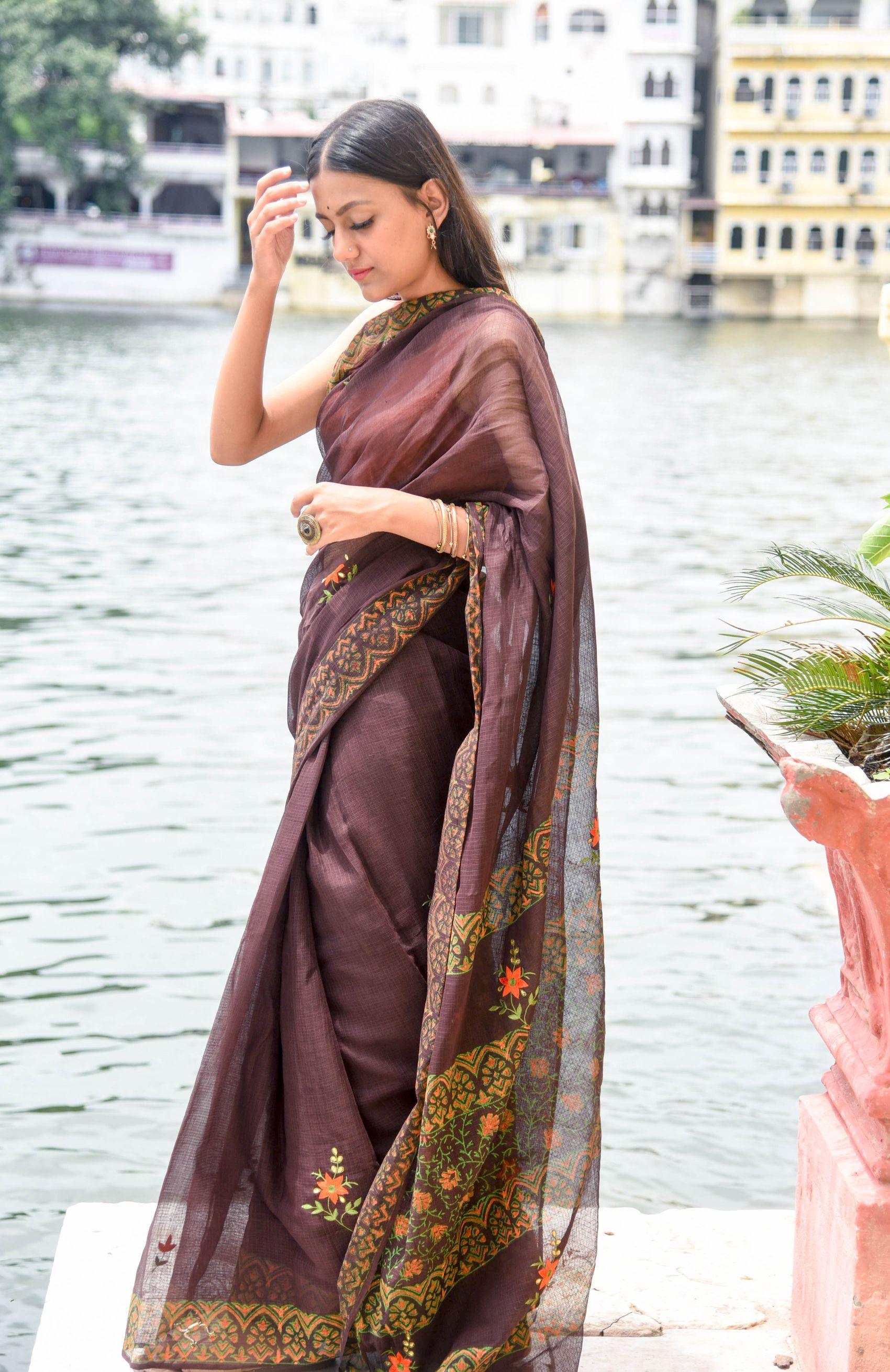 Kaisori Kota saree - Bagh Avantika embroidered and handblockprinted Kota saree