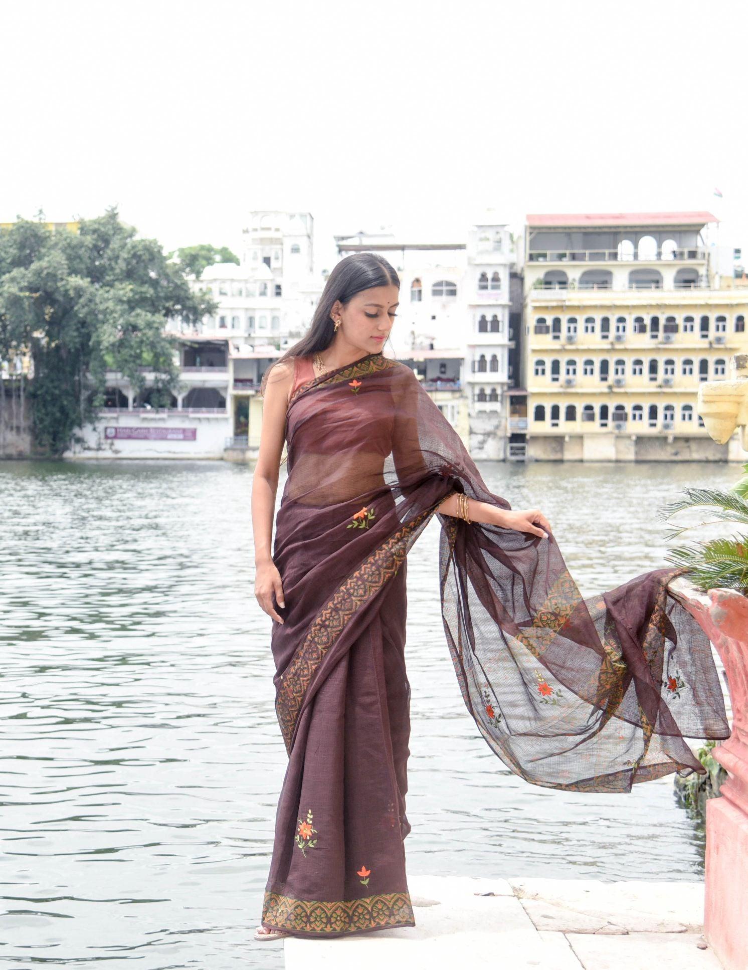 Kaisori Kota saree - Bagh Avantika embroidered and handblockprinted Kota saree