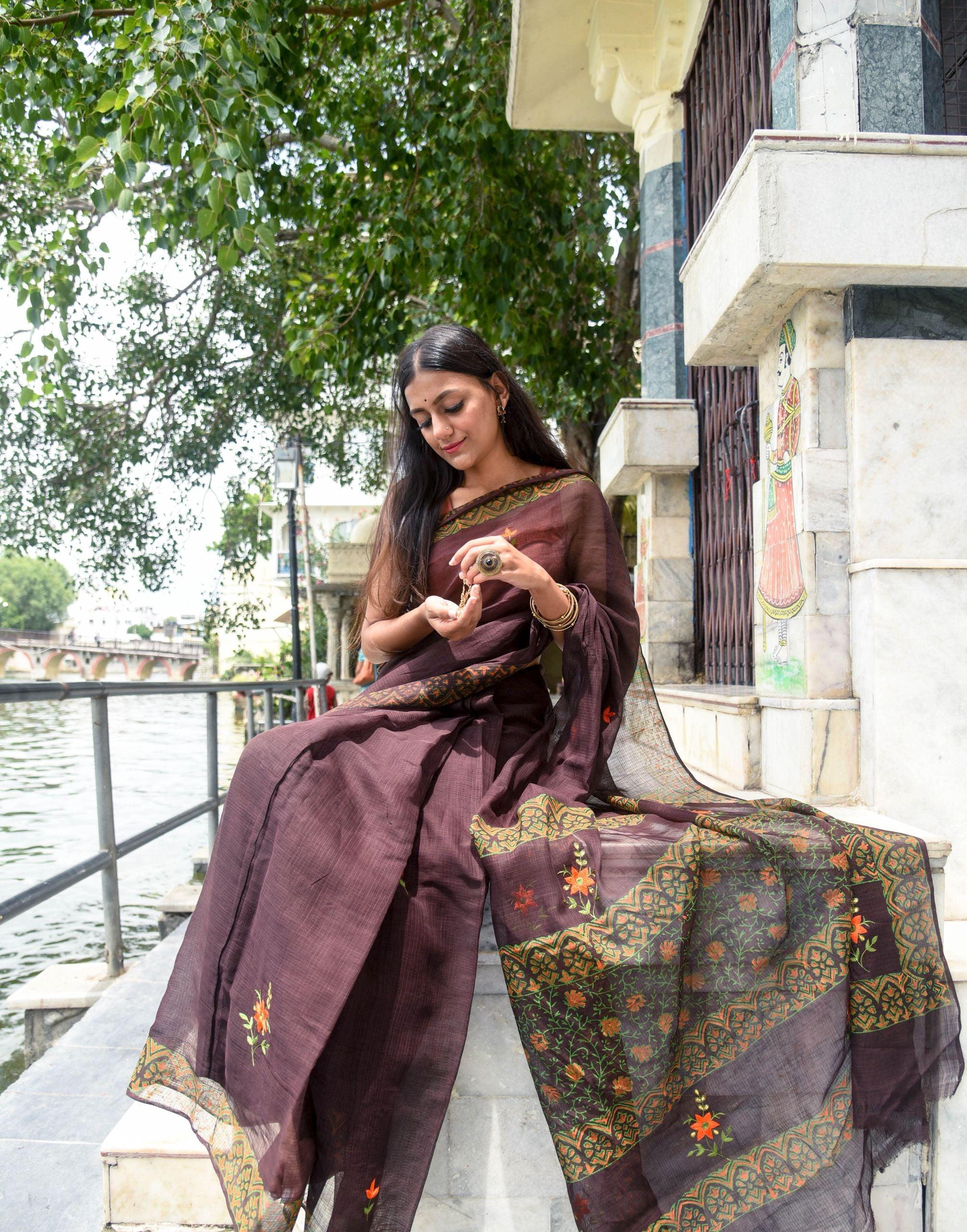 Kaisori Kota saree - Bagh Avantika embroidered and handblockprinted Kota saree