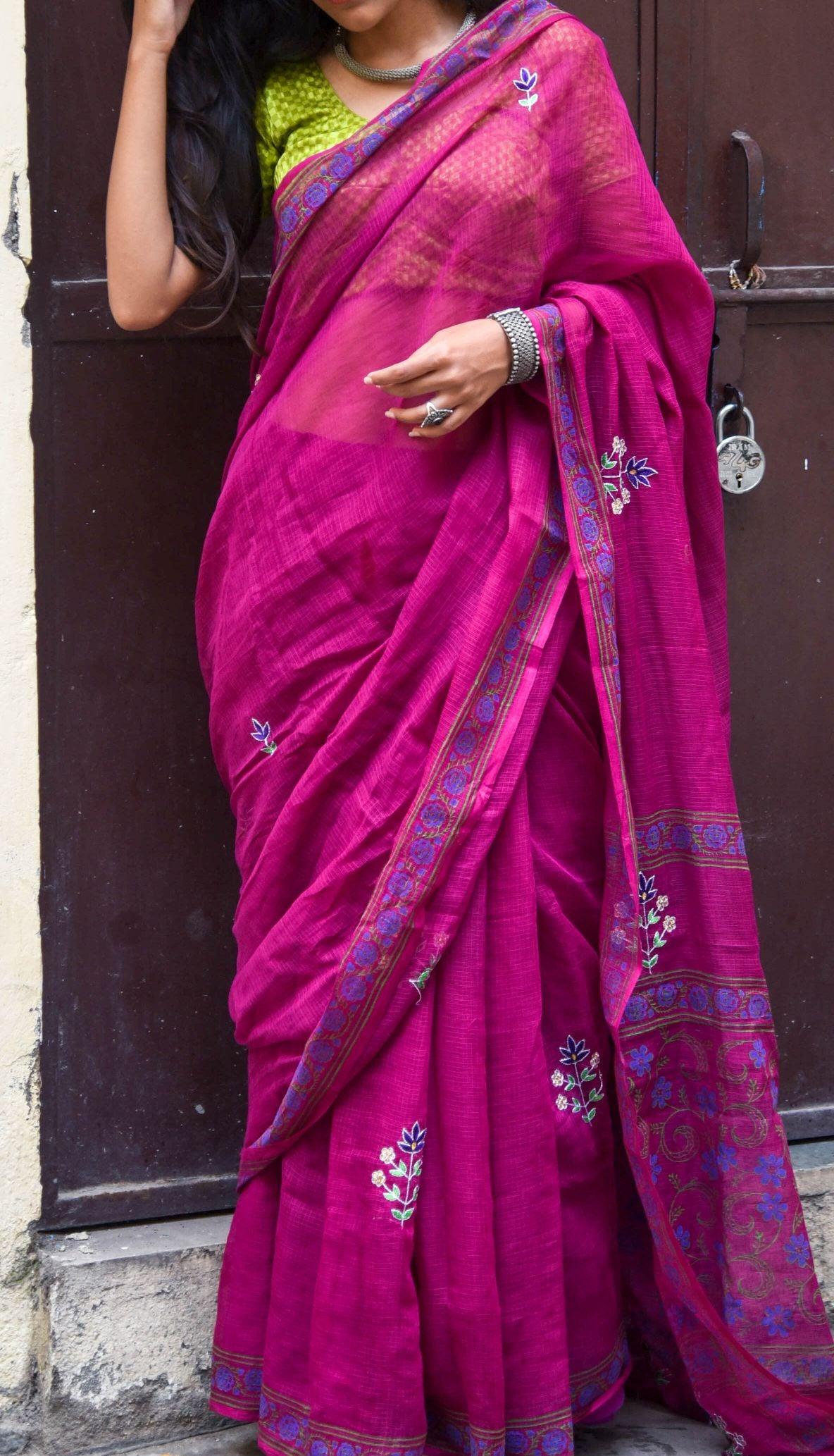 Kaisori Kota saree - Nishika embroidered and handblockprinted Kota saree