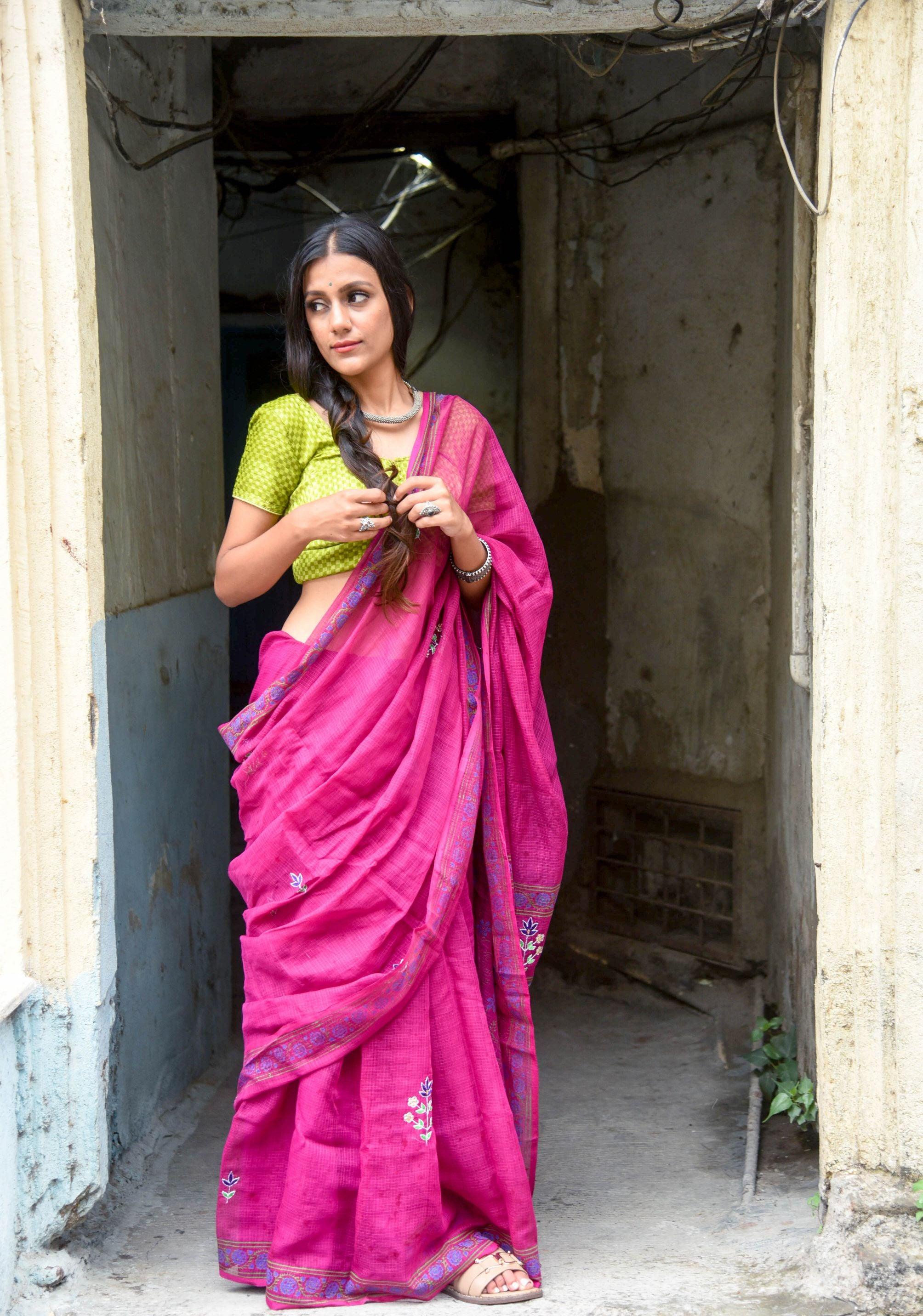 Kaisori Kota saree - Nishika embroidered and handblockprinted Kota saree