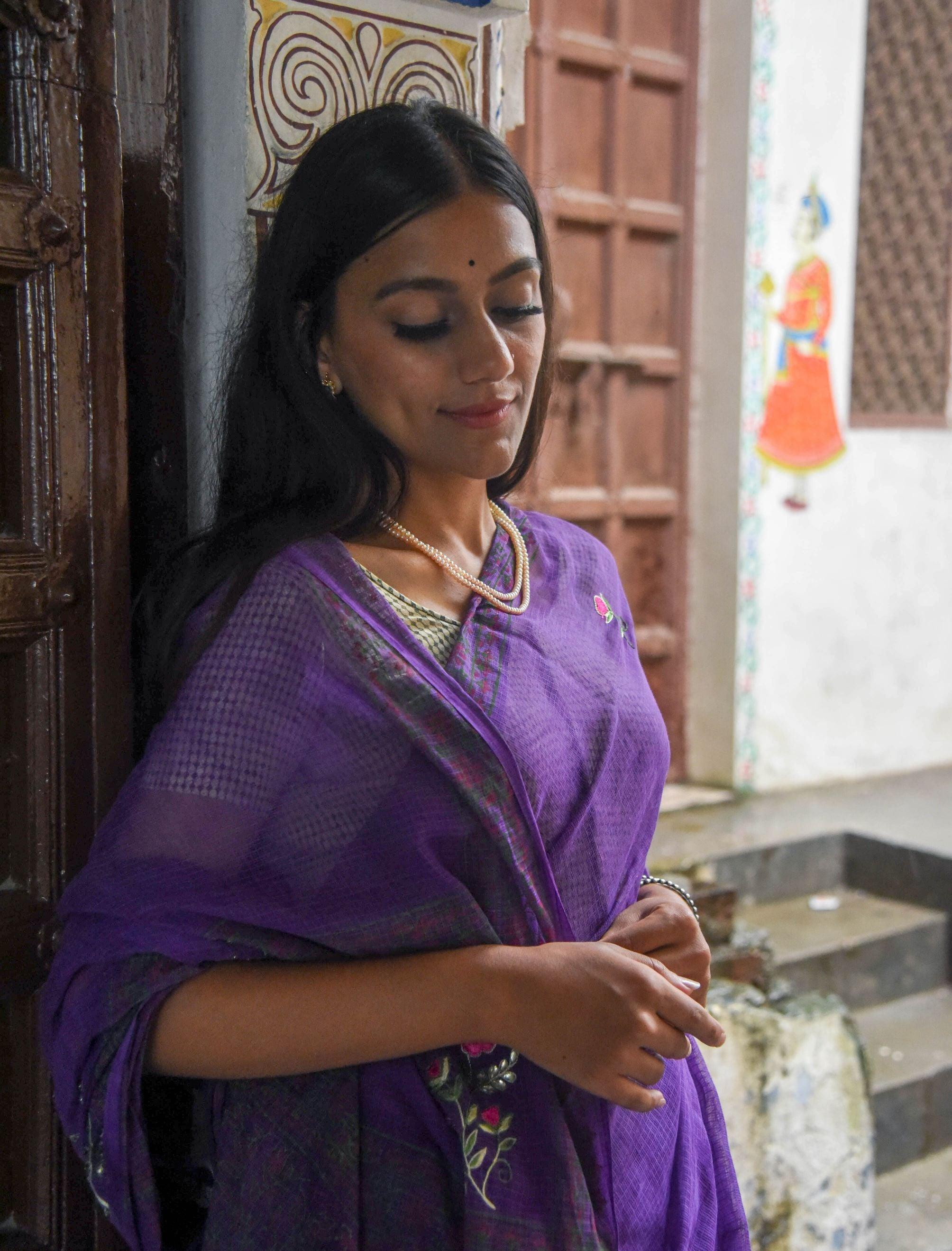 Kaisori Kota saree -Ragini embroidered and handblockprinted Kota saree