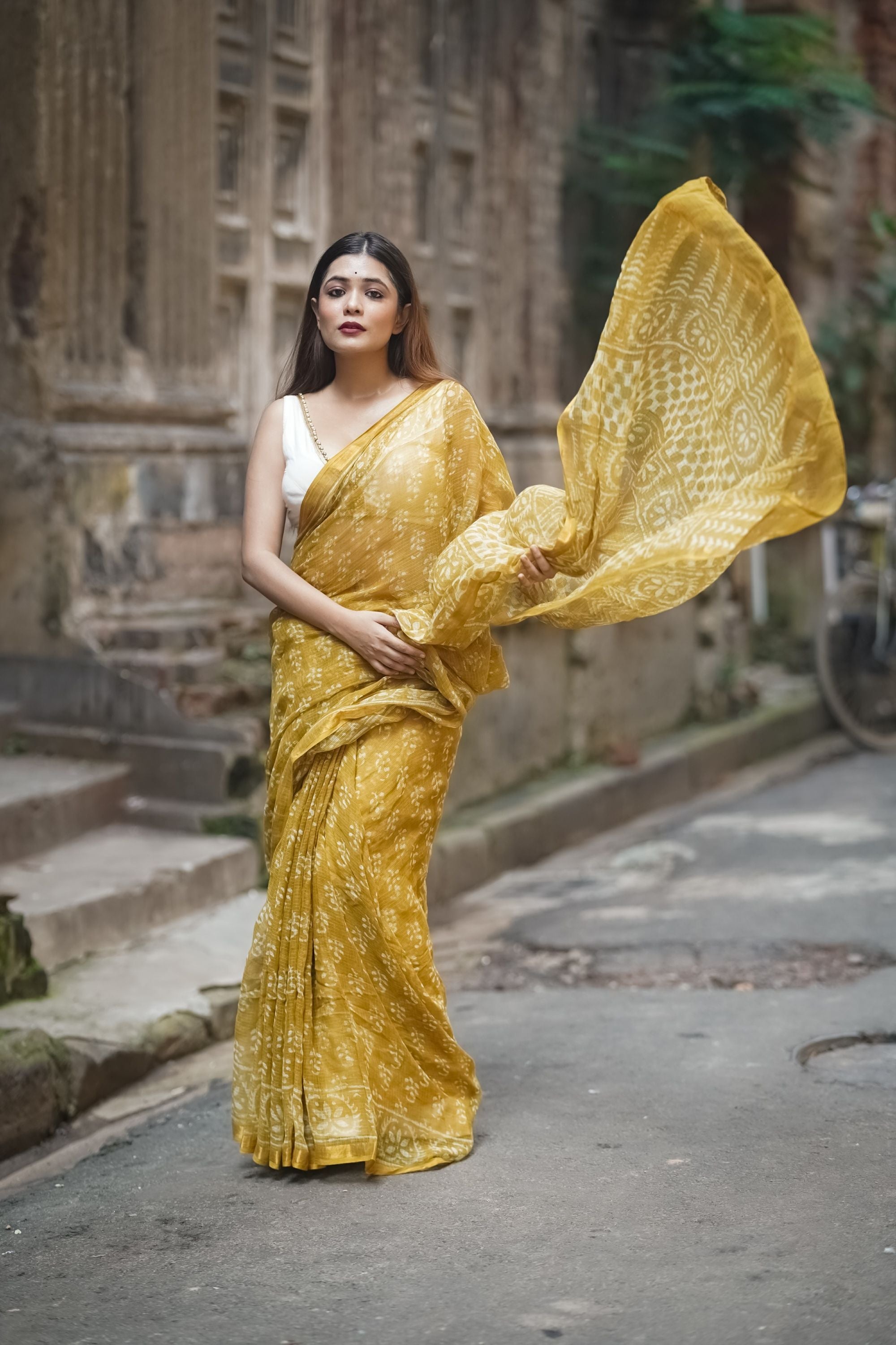 KaisorI Malhar Champa Kota blockprinted cotton silk saree