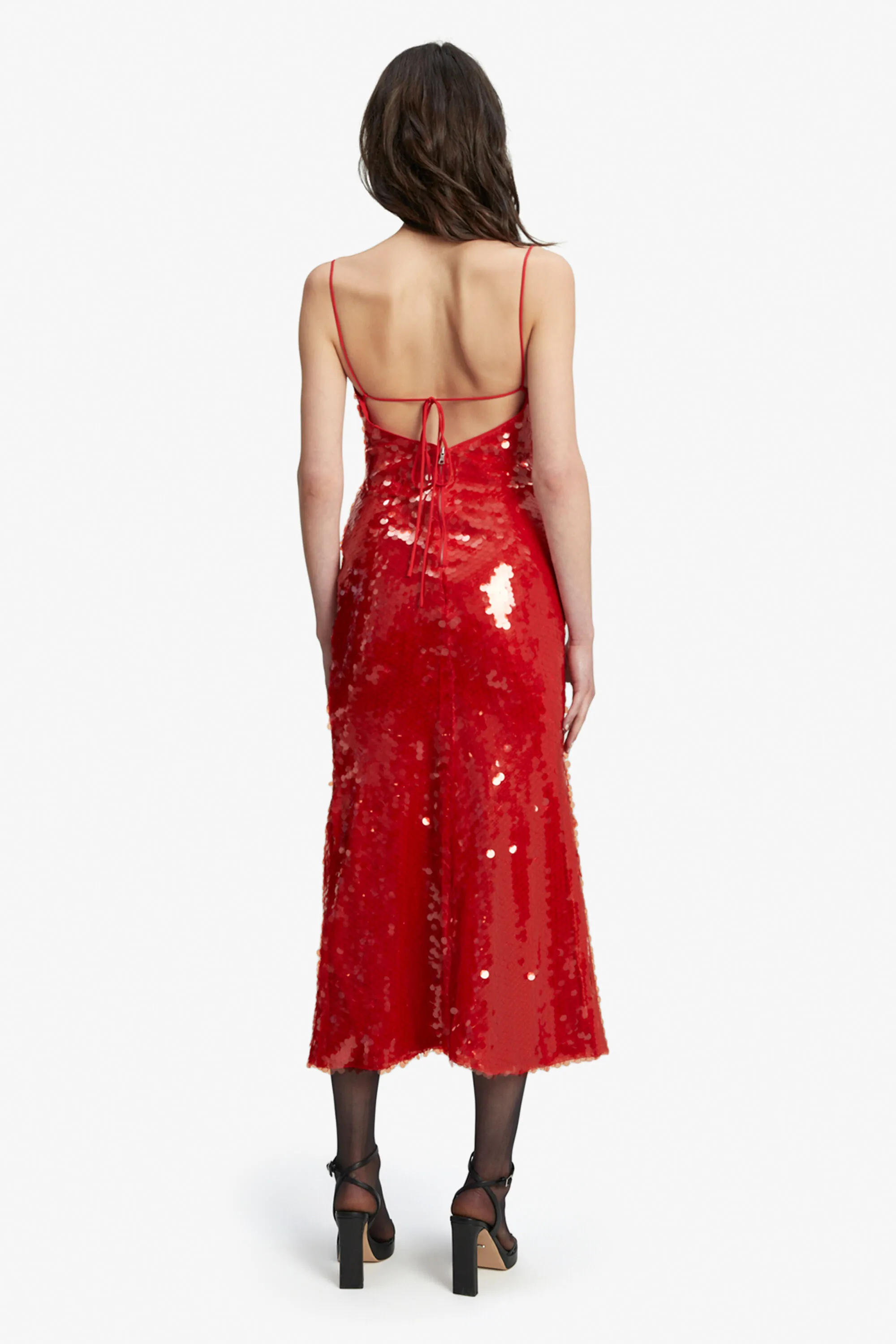 karina sequin maxi dress in fire red